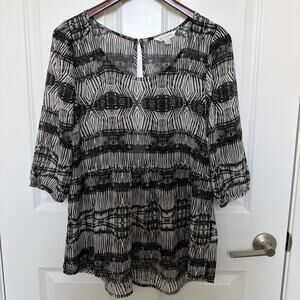 Charming Charlie Women's Sheer Blouse Top Size S 3/4 Sleeve Black White
